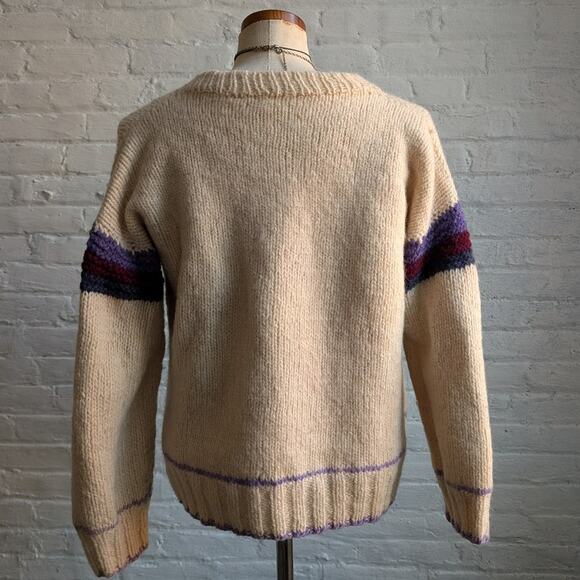 Vintage Wool Nautical Sweater Crewneck Knit Chunky Coastal Boho Grandpa Cozy Top - Picture 5 of 6